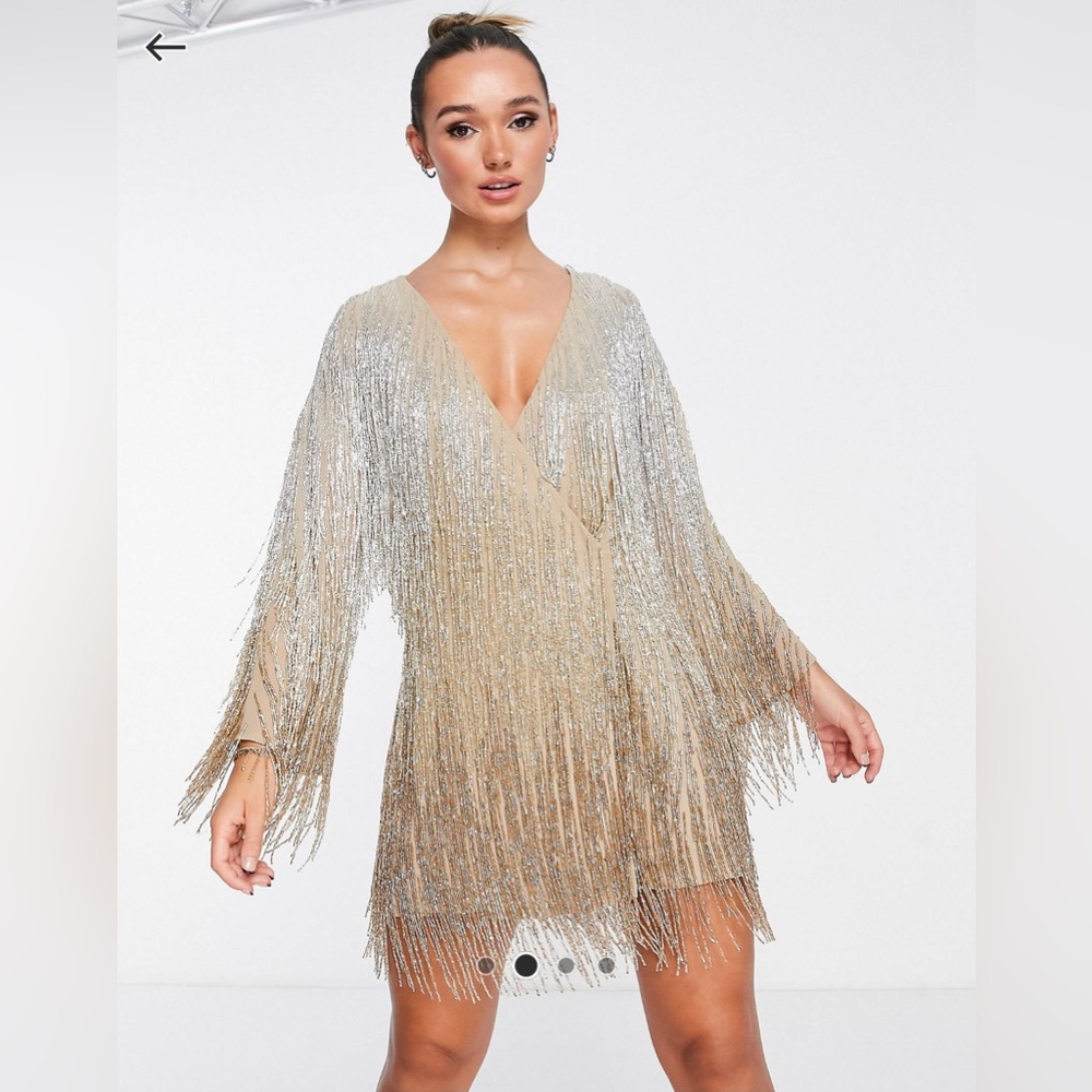 ASOS Silver Fringe Mini Dress - Picture 2 of 3